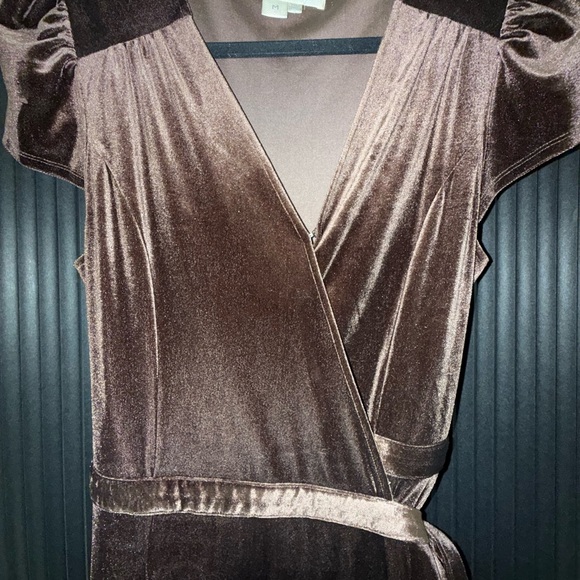 Velvet Wrap Dress in Brown - Picture 3 of 4